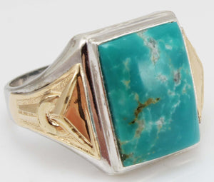 Vintage 1940's Ostby & Barton Natural RARE Nevada Fox Mine Turquoise Silver & 10k Gold Men's Ring