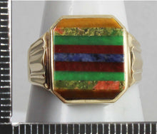 Load image into Gallery viewer, Antique 1920&#39;s Art Deco Chrysoprase Sodalite Unakite Tiger Eye RARE Inlay 10k Solid Gold Men&#39;s Ring