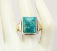 Load image into Gallery viewer, Vintage 1940&#39;s Ostby &amp; Barton Natural RARE Nevada Fox Mine Turquoise Silver &amp; 10k Gold Men&#39;s Ring