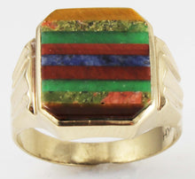 Load image into Gallery viewer, Antique 1920&#39;s Art Deco Chrysoprase Sodalite Unakite Tiger Eye RARE Inlay 10k Solid Gold Men&#39;s Ring