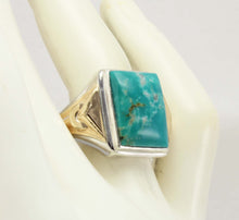 Load image into Gallery viewer, Vintage 1940&#39;s Ostby &amp; Barton Natural RARE Nevada Fox Mine Turquoise Silver &amp; 10k Gold Men&#39;s Ring