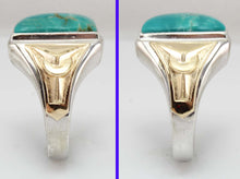 Load image into Gallery viewer, Vintage 1940&#39;s Ostby &amp; Barton Natural RARE Nevada Fox Mine Turquoise Silver &amp; 10k Gold Men&#39;s Ring