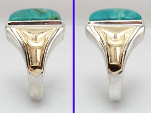 Vintage 1940's Ostby & Barton Natural RARE Nevada Fox Mine Turquoise Silver & 10k Gold Men's Ring