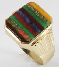 Load image into Gallery viewer, Antique 1920&#39;s Art Deco Chrysoprase Sodalite Unakite Tiger Eye RARE Inlay 10k Solid Gold Men&#39;s Ring