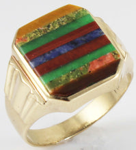 Load image into Gallery viewer, Antique 1920&#39;s Art Deco Chrysoprase Sodalite Unakite Tiger Eye RARE Inlay 10k Solid Gold Men&#39;s Ring