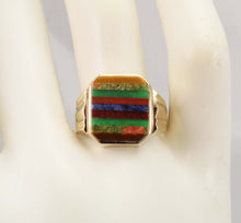 Load image into Gallery viewer, Antique 1920&#39;s Art Deco Chrysoprase Sodalite Unakite Tiger Eye RARE Inlay 10k Solid Gold Men&#39;s Ring