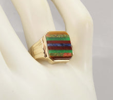 Load image into Gallery viewer, Antique 1920&#39;s Art Deco Chrysoprase Sodalite Unakite Tiger Eye RARE Inlay 10k Solid Gold Men&#39;s Ring