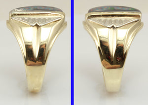 Antique 1920's Art Deco LARGE RARE Black Natural Opal & 1/3ct Diamond 10k Solid Gold Men's Ring