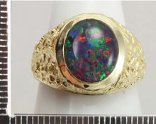 Load image into Gallery viewer, Vintage 1940&#39;s BRIGHT RAINBOW RARE Black Natural Oval Opal 10k Solid Yellow Gold Men&#39;s Ring