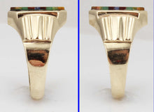 Load image into Gallery viewer, Antique 1920&#39;s Art Deco Chrysoprase Sodalite Unakite Tiger Eye RARE Inlay 10k Solid Gold Men&#39;s Ring