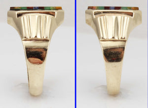 Antique 1920's Art Deco Chrysoprase Sodalite Unakite Tiger Eye RARE Inlay 10k Solid Gold Men's Ring