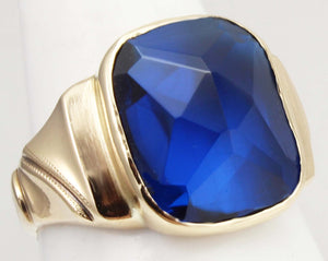 Antique Art Deco Budlong Docherty & Armstrong LARGE Cushion Cut Blue Spinel 10k Solid Gold Mens Ring