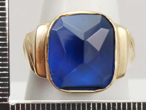 Antique Art Deco Budlong Docherty & Armstrong LARGE Cushion Cut Blue Spinel 10k Solid Gold Mens Ring