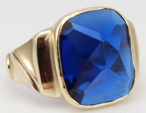 Antique Art Deco Budlong Docherty & Armstrong LARGE Cushion Cut Blue Spinel 10k Solid Gold Mens Ring