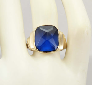 Antique Art Deco Budlong Docherty & Armstrong LARGE Cushion Cut Blue Spinel 10k Solid Gold Mens Ring