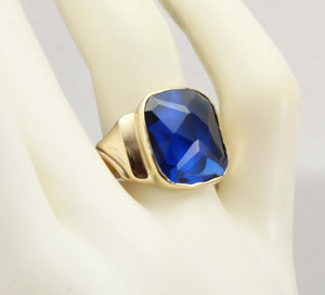 Antique Art Deco Budlong Docherty & Armstrong LARGE Cushion Cut Blue Spinel 10k Solid Gold Mens Ring