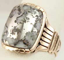 Load image into Gallery viewer, Antique Victorian RARE Natural Silver Ore in Quartz Hand Engraved 14k Solid Rose Gold Men&#39;s Ring