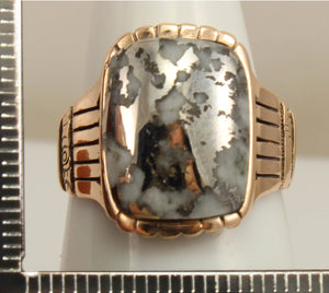 Antique Victorian RARE Natural Silver Ore in Quartz Hand Engraved 14k Solid Rose Gold Men's Ring