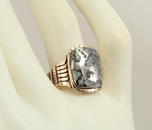 Antique Victorian RARE Natural Silver Ore in Quartz Hand Engraved 14k Solid Rose Gold Men's Ring