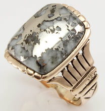 Load image into Gallery viewer, Antique Victorian RARE Natural Silver Ore in Quartz Hand Engraved 14k Solid Rose Gold Men&#39;s Ring