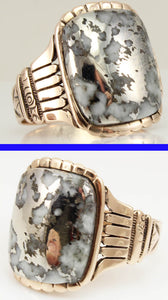 Antique Victorian RARE Natural Silver Ore in Quartz Hand Engraved 14k Solid Rose Gold Men's Ring