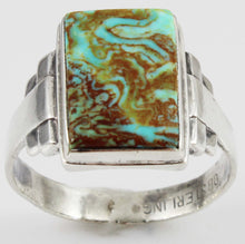 Load image into Gallery viewer, Antique 1920&#39;s Art Deco Ostby &amp; Barton Natural RARE  MATRIX Kingman Turquoise Solid Silver Mens Ring