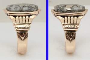 Antique Victorian RARE Natural Silver Ore in Quartz Hand Engraved 14k Solid Rose Gold Men's Ring