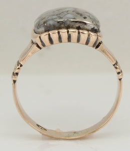 Antique Victorian RARE Natural Silver Ore in Quartz Hand Engraved 14k Solid Rose Gold Men's Ring