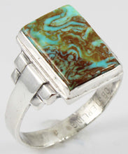 Load image into Gallery viewer, Antique 1920&#39;s Art Deco Ostby &amp; Barton Natural RARE  MATRIX Kingman Turquoise Solid Silver Mens Ring