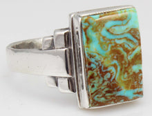 Load image into Gallery viewer, Antique 1920&#39;s Art Deco Ostby &amp; Barton Natural RARE  MATRIX Kingman Turquoise Solid Silver Mens Ring