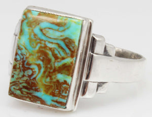 Antique 1920's Art Deco Ostby & Barton Natural RARE  MATRIX Kingman Turquoise Solid Silver Mens Ring