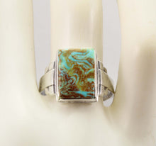 Load image into Gallery viewer, Antique 1920&#39;s Art Deco Ostby &amp; Barton Natural RARE  MATRIX Kingman Turquoise Solid Silver Mens Ring