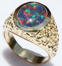 Load image into Gallery viewer, Vintage 1940&#39;s BRIGHT RAINBOW RARE Black Natural Oval Opal 10k Solid Yellow Gold Men&#39;s Ring