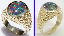 Load image into Gallery viewer, Vintage 1940&#39;s BRIGHT RAINBOW RARE Black Natural Oval Opal 10k Solid Yellow Gold Men&#39;s Ring