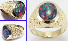 Load image into Gallery viewer, Vintage 1940&#39;s BRIGHT RAINBOW RARE Black Natural Oval Opal 10k Solid Yellow Gold Men&#39;s Ring