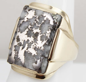 HEAVY Antique 1930's Late Period Art Deco RARE Natural Silver in Quartz 10k Solid Gold Men's Ring