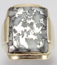 Load image into Gallery viewer, HEAVY Antique 1930&#39;s Late Period Art Deco RARE Natural Silver in Quartz 10k Solid Gold Men&#39;s Ring