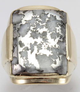 HEAVY Antique 1930's Late Period Art Deco RARE Natural Silver in Quartz 10k Solid Gold Men's Ring