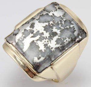 HEAVY Antique 1930's Late Period Art Deco RARE Natural Silver in Quartz 10k Solid Gold Men's Ring