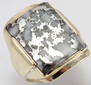 HEAVY Antique 1930's Late Period Art Deco RARE Natural Silver in Quartz 10k Solid Gold Men's Ring