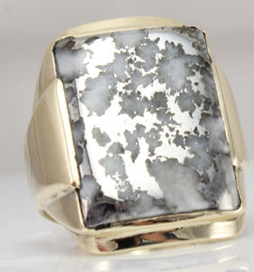 HEAVY Antique 1930's Late Period Art Deco RARE Natural Silver in Quartz 10k Solid Gold Men's Ring