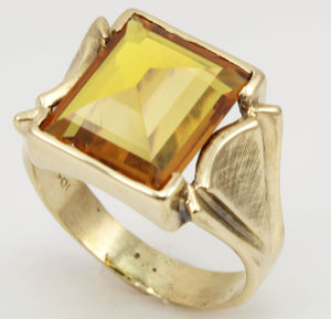 Antique 1920's Art Deco LARGE 10ct GOLDEN SAPPHIRE 10k Solid Yellow Gold Men's Ring