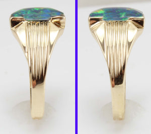 Vintage 1940's SIGNED GREEN/BLUE/PURPLE RARE Black Natural Opal 10k Solid Yellow Gold Men's Ring