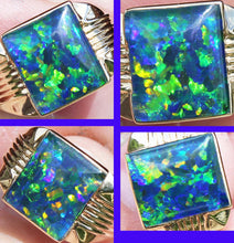 Load image into Gallery viewer, Vintage 1940&#39;s SIGNED GREEN/BLUE/PURPLE RARE Black Natural Opal 10k Solid Yellow Gold Men&#39;s Ring