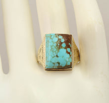 Load image into Gallery viewer, Antique 1920&#39;s Art Deco RARE Natural #8 Mine Nevada Turquoise Hand Engraved 10k Solid Gold Mens Ring