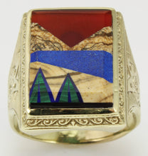 Load image into Gallery viewer, Antique 1920&#39;s Art Deco Jasper Carnelian Lapis Onyx Malachite Intarsia 10k Solid Gold Men&#39;s Ring