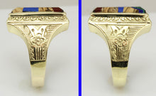 Load image into Gallery viewer, Antique 1920&#39;s Art Deco Jasper Carnelian Lapis Onyx Malachite Intarsia 10k Solid Gold Men&#39;s Ring