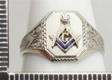 Load image into Gallery viewer, Antique Art Deco RARE Belais of NY Masonic Diamond &amp; Sapphire 10k Solid White Gold Men&#39;s Pinky Ring