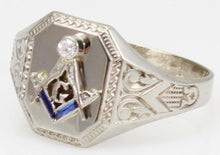 Load image into Gallery viewer, Antique Art Deco RARE Belais of NY Masonic Diamond &amp; Sapphire 10k Solid White Gold Men&#39;s Pinky Ring