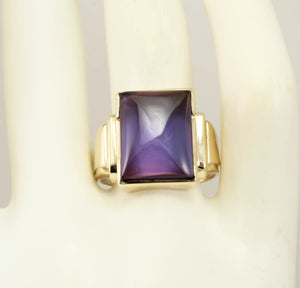 Antique 1920's Art Deco LARGE 12ct Purple Sapphire 10k Solid Yellow Gold Men's Ring